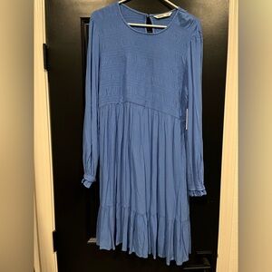 NWT Sonoma long sleeve blue smocked maternity dress